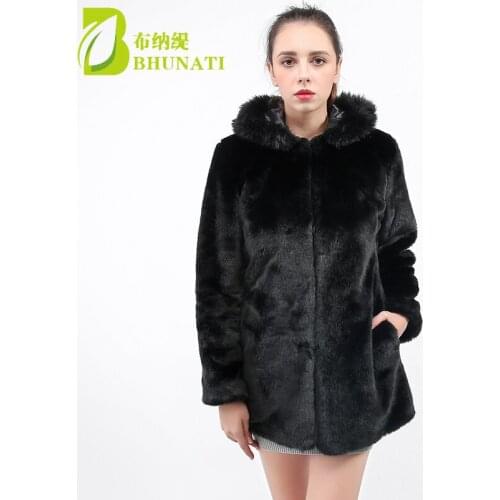 BHUNATI 2018 Winter Women Hooded Faux Fur Coat Fashion Warm Long-sleeved Loose Black Female Jacket Coat Plus size coats BNT108