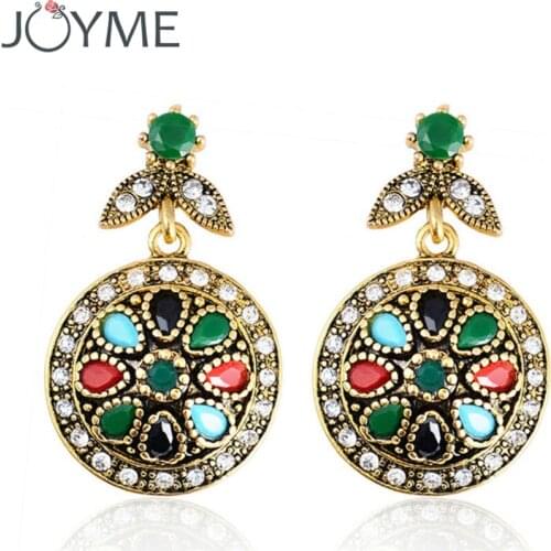 Joyme Brand New Ethnic Round Flower Multicolor Hhanging Dangle Earrings For Women Statement Drop Earrings Turkish Jewelry