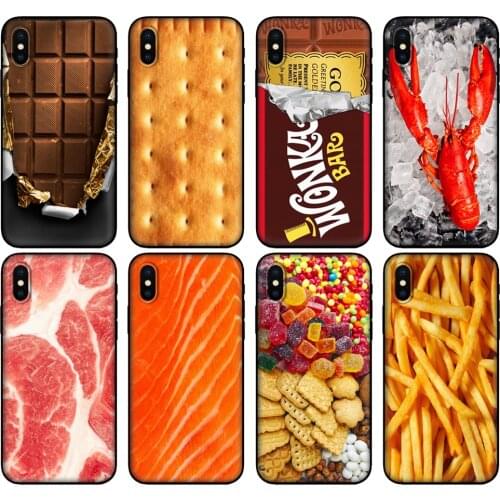Black tpu Case For Xiaomi Redmi 7A 8 8A 9 9A 9C Case Redmi Note 8T 8 Pro T Note 9 9S 9 Pro Case Food Biscuits chocolates meat