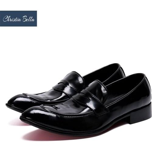 Christia Bella Fashion Simplicity Genuine Leather Men Business Shoes Large Size Slip On Roud Toe Formal Dress Men Flats Shoes
