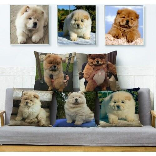 Cute Chow Chow Pet Dog Throw Pillow Cushion Covers Linen Pillow Case for Sofa