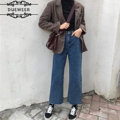 Dueweer Womens Jeans Women High Waist Denim Jean Tassel Large Size Retro Elegant Solid Simple All-match Harajuku