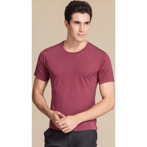 100% PURE Silk Top Grade T-shirt, Short Sleeved T-shirt, Middle-aged Mens Silk Knitting Big Size Sweater