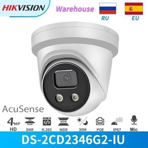Hikvision IP Camera AcuSense 4MP IR PoE Turret DS-2CD2346G2-IU Built-in MIC&SD Card Slot Video Surveillance CCTV Security IP67