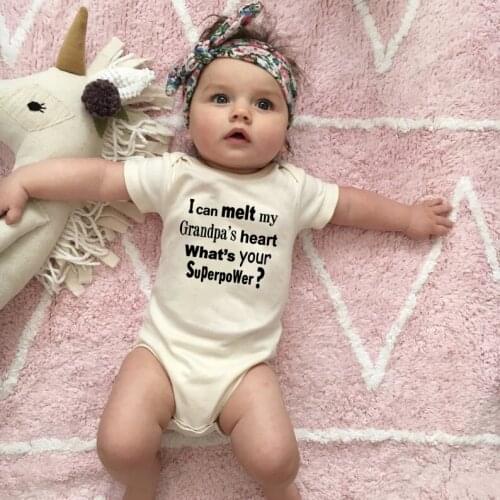 I Can Melt Grandpas Heart Whats Your Superpower Summer Letter Print Jumpsuit Newborn Baby Boys Girls Funny Playsuit