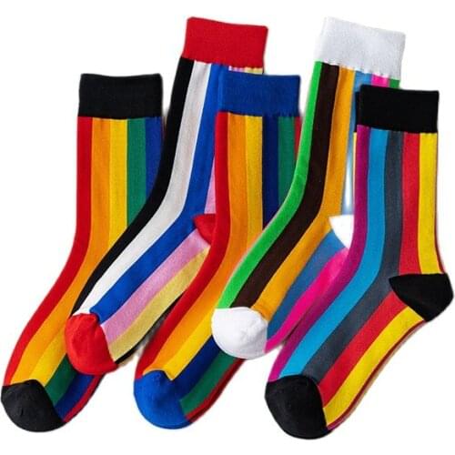 Vertical Stripes Short Cotton Socks Women Striped Couple Rainbow Sock Harajuku Winter Girls College Style Fashion Funny Warm Sox