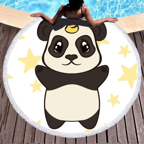 Cute Tribe Panda Digital Print Beach Towels Microfiber Diameter 150cm Round Tassel Towel Living Room Decoration