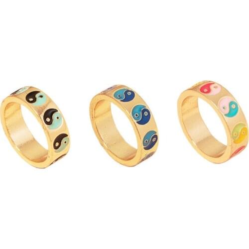 2021 Ins Trendy Gold Chinese Yin Yang Tai Ji Colorful Enamel Minimalism Finger Midi Rings Korean Fashion Women Party Jewelry