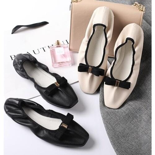 Soft Leather bow roll-up flats women comfort square toe moccasins loafers ladies office shoes slip on korean single shoes mujer
