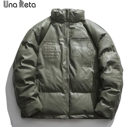 Una Reta Solid Leather Cotton Mens Coat Winter New Zipper Parka Coat Men Clothing Long Sleeve Mens Jacket Coat