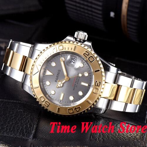 Parnis 41mm Miyota 8215 5ATM high Quality automatic mens watch grey dial sapphire glass luminous gold ceramic bezel 937