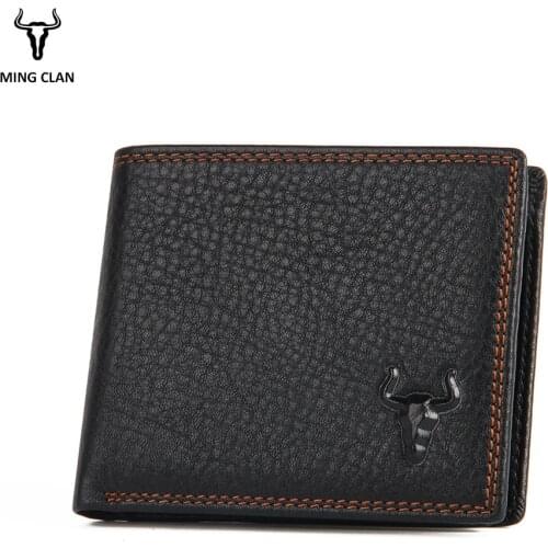 Mingclan Cow Leather Men Wallets With Coin Pocket Clutch Pockets Slim Wallets Portemonnee Bifold Money Card Holders Male Purse