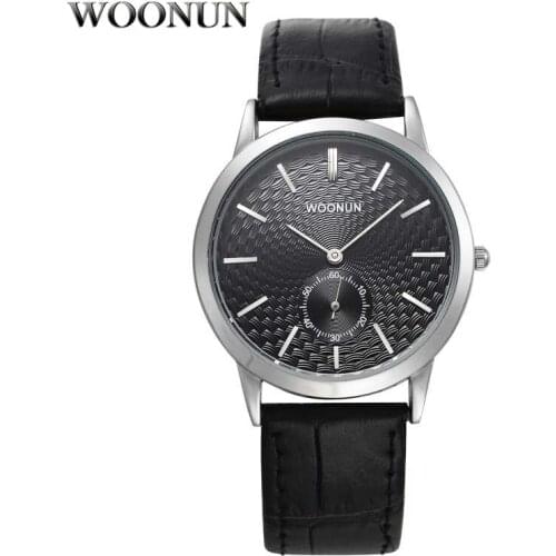 New WOONUN Luxury Brand Men Watches Genuine Leather Watchband Quartz Watches Thin Mens Watches Small Seconds relogio masculino