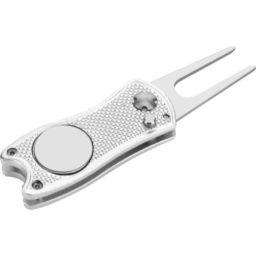 Stainless Steel Golf Divot Repair Switchblade Tool Pitch Groove Cleaner Magnetic Golf Pitchfork Putting Green Fork Golf Training