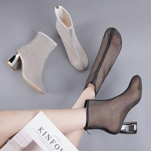 New Womens Shoes Tide Summer Sexy Mesh Sandals Fashion Thick with All-match Net Boots High-heeled Baotou Sandals Woman Shoes