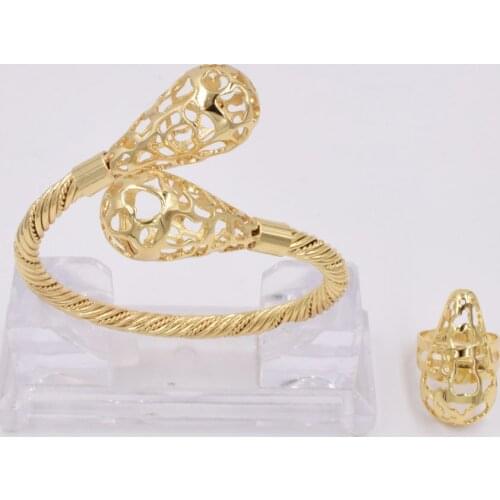 NEW High Quality Ltaly 750 Gold color Jewelry Set For Women african beads fashion Bracelet Ring jewelry