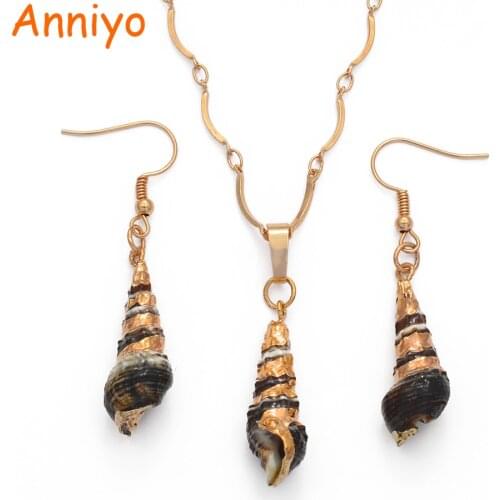 Anniyo Light Gold/Real Shell Necklace Earrings Sets Jewelry Papua New Guinea (Real shell the color/size cannot the same #110206
