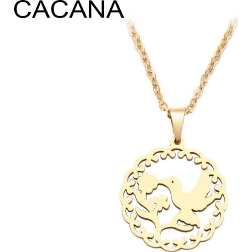 CACANA Stainless Steel Necklace For Women Man Bird Kissing Flower Gold And Silver Color Pendant Necklace Engagement Jewelry