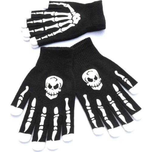 Halloween Skeleton Gloves Full Finger Knitted Winter Mittens Bone Gloves Novelty Photo Props Stage Party Supplies