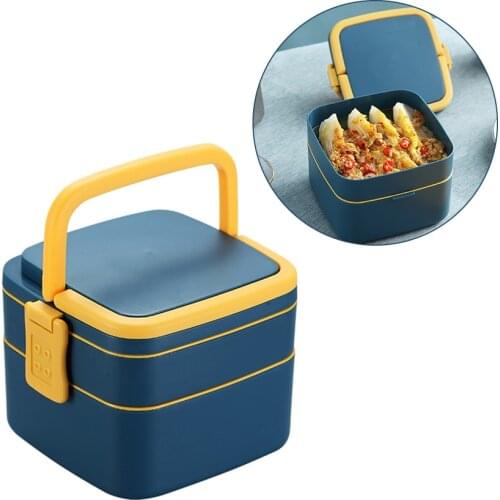 Portable Bento Lunch Box With Cutlery 2 Layers Lunchbox Microwave Oven Leakproof Food Container For Adults Kids School Children