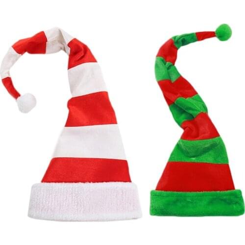 Long Striped Plush Santa Hat Pompom Christmas Elf Cap Holiday Party Accessory Y3NE