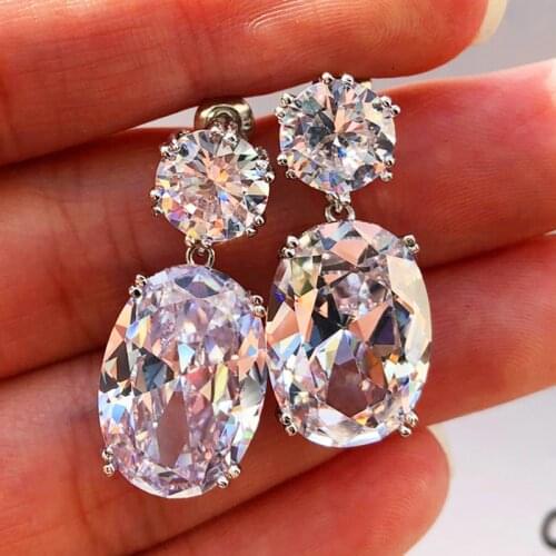 Crystal Zircon Earring Luxury Cubic Zircon Stud Earrings Wedding Jewelry Big Pink Stone Bohemia Earrings for Women Girls Gift