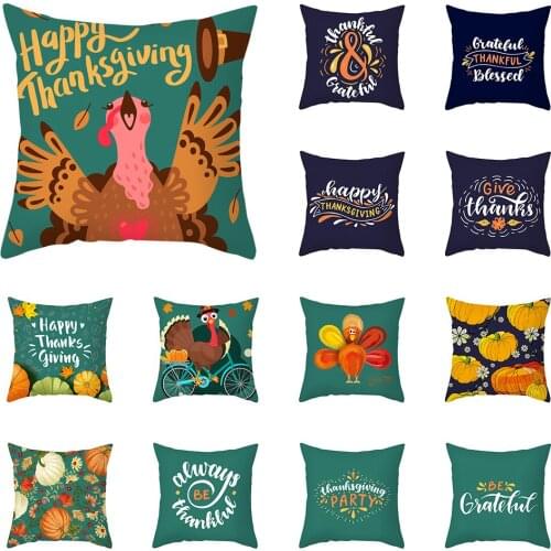 Thanks Givign Day Decorative Cushion Cover Pumpkin Turkey Cartoon Pillow Case Home Sofa Car Office Throw Pillow Cover 45x45cm