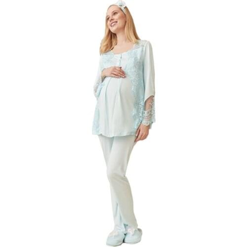 Stylish Mecit 5015 Prince Ruched Maternity Puerperal Sleepwear Set