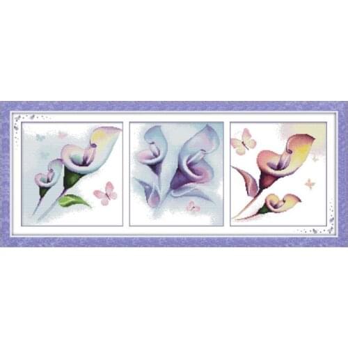 Hai Yulian Triptych Large flowers Chinese Embroidery Cross stitch Kit diy Send lover Friend Crafts Decorative painting