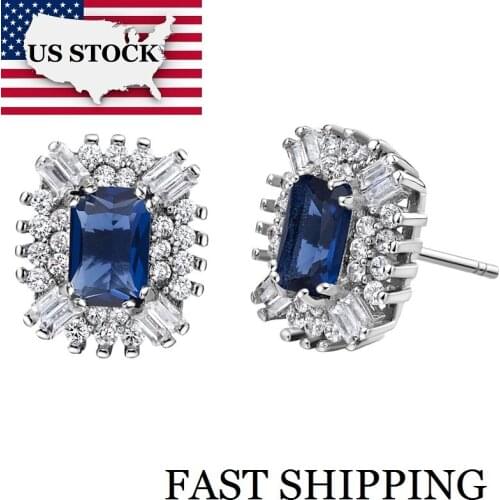 USA STOCK Uloveido Classic Blue Stone Silver Color Square Stud Fashion Earrings for Women Earring Crystal Gifts for Ladies R831