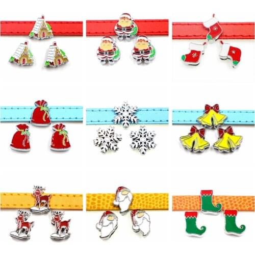 Merry Christmas Series Snowflake Tree Hat Socks House Bell 8mm Slide Charms Beads For 8mm Bracelets Key Chains Pet Collar
