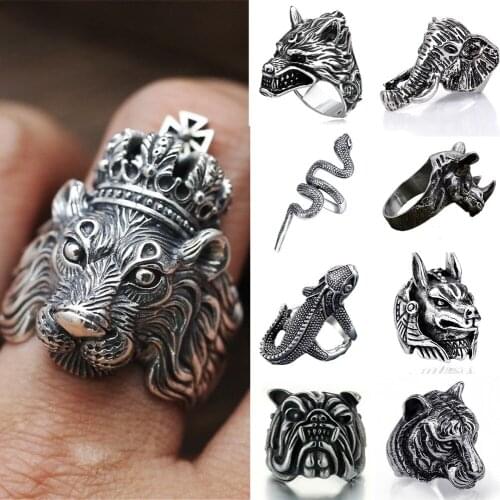 Vintage Punk Snake Ring Lizard Pharaoh Dog Opening Ring Exaggerated Animal Ring Mens and Womens Hip Hop Party Jewelry