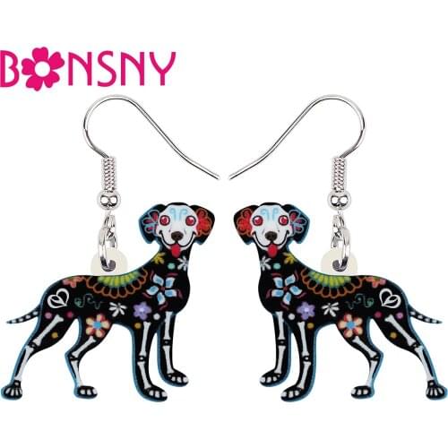 BONSNY Acrylic Halloween Cute Flowers Skull Skeleton Dogs Earrings Fashion Drop Dangle Charm Pets Gift Jewelry For Women Girl