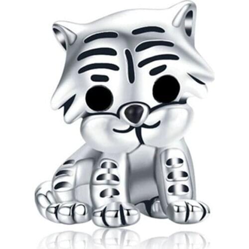 1Pcs New Cute Tiger Pendant DIY Beads Suitable for Original Pandora Charm Bracelet Ladies Jewelry Making Gifts