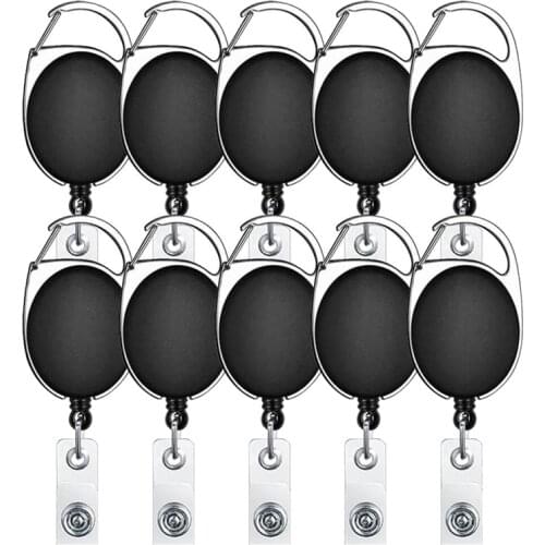 10 Pack Retractable Badge Reel with Carabiner Belt Clip and Key Ring for ID Card Key Keychain Badge Holder
