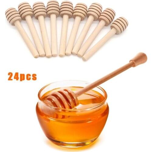 24 PCS Honey Stir Bar Mixing Handle Jar Spoon Practical Wood Long Honey Stick Kitchen Tools Honey Spoon Mixing Stick