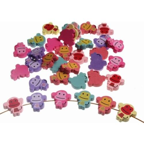 Animal Series Wood Beads Monkey Pattern Multicolor Wooden Beads 30pcs 20*21mm Wood Beads for DIY Jewelry Making