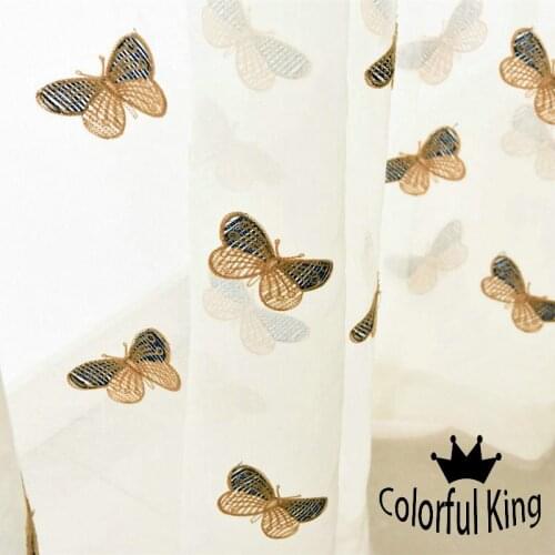 3D Butterfly Voile Floral Tulle Tree Sheer Curtains Room Devider Window Screening for Kitchen Transparent Yarn Customized White
