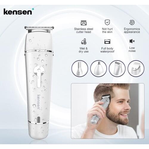 Kensen 5 in 1 Hair Trimmer Grooming Wet Dry Beard Shaving Machine Charging Base Facial Body Electric Shaver Rechargeable