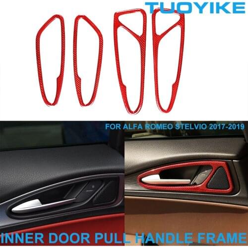 LHD RHD Car Styling Real Dry RED Carbon Fiber Inner Door Pull Handle Frame Trim Panel Sticker For Alfa Romeo Stelvio 2017-2019