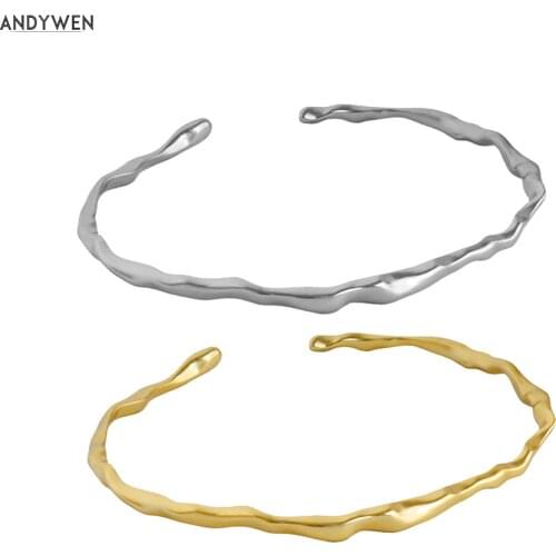 ANDYWEN 2020 925 Sterling Silver Gold Twist Chain Bangle Slime Women Jewelry Gift Wedding Party Line Jewelry 2021 Fashion