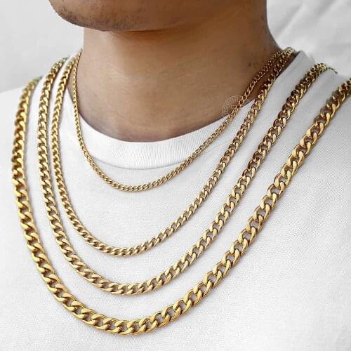 4/6/8/10mm Mens Womens Flat Curb Cuban Necklace Gold Silver Color Stainless Steel Chain Fashion Jewelry Wholesale DKN601