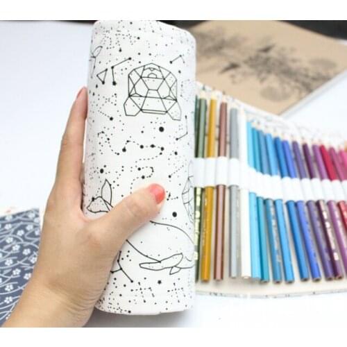 Simple and Portable 36/48 Holes Big Constellation Pencil Case Canvas Roll Pouch Pencilcase Sketch Brush pen Pencil Bag Tools
