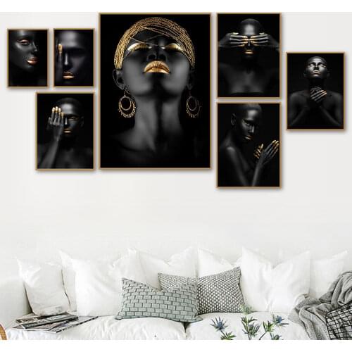 Black Gold African Nude Woman Oil Painting on Canvas Posters and Prints Scandinavian Wall Art Picture for Living Room Decoration