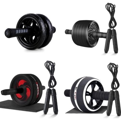 Black Fashion Ab Roller & Jump Rope No Noise Abdominal Wheel Ab Roller with Mat For Arm Waist Leg Exercise Gym Fitness Equipment