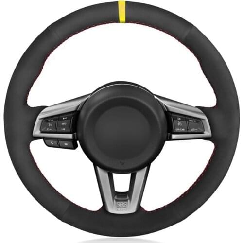 Car Steering Wheel Cover DIY Non-Slip Hand-Stitched Soft Black Suede For Mazda MX-5 MX5 2016 2017 2018 2019 2020