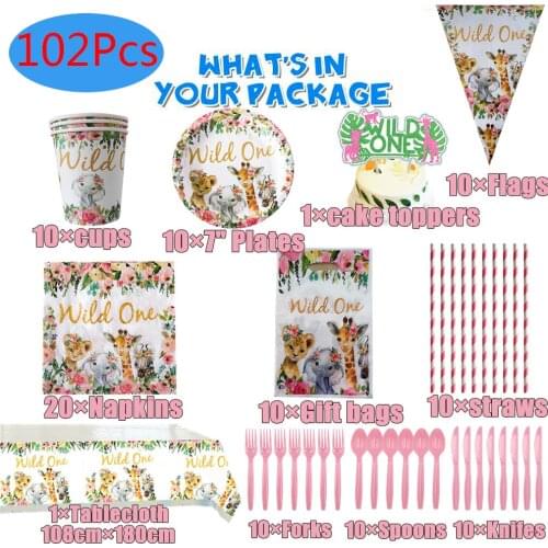 Wild One Theme Birthday Party Decorations Disposable Tableware Set Cup Plate Jungle Safari Birthday Party Baby Shower Supplies