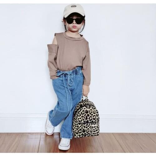 Girls Korean Style Tether Straight Barrel Wide Leg Jeans Baby Girl Pants Toddler Girl Fall Clothes 2021 Korean Baby Clothes