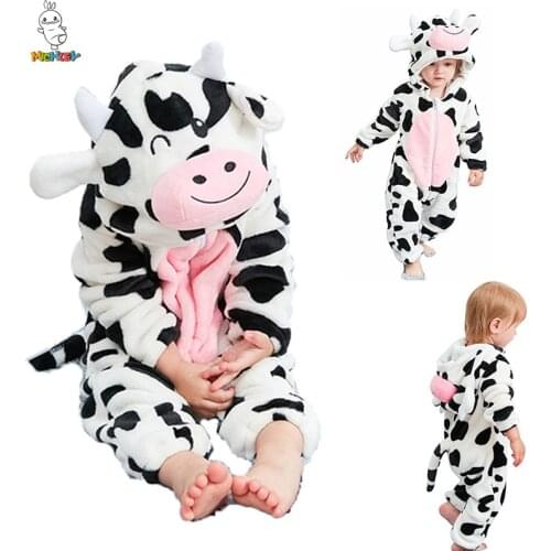 MICHLEY-0-2Y Newborn Baby Flannel Romper Suit with Hood Zipper Long-sleeved Jumpsuit Animal Costume Funny Baby Suit