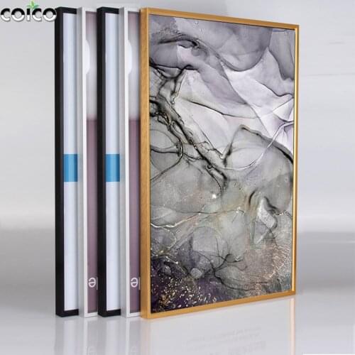 Picture Photo Frame with Marble Texture Abstract Canvas Painting Cyan Grey Gold Foil Ink Wall Art Modern Print Home Decor Prints